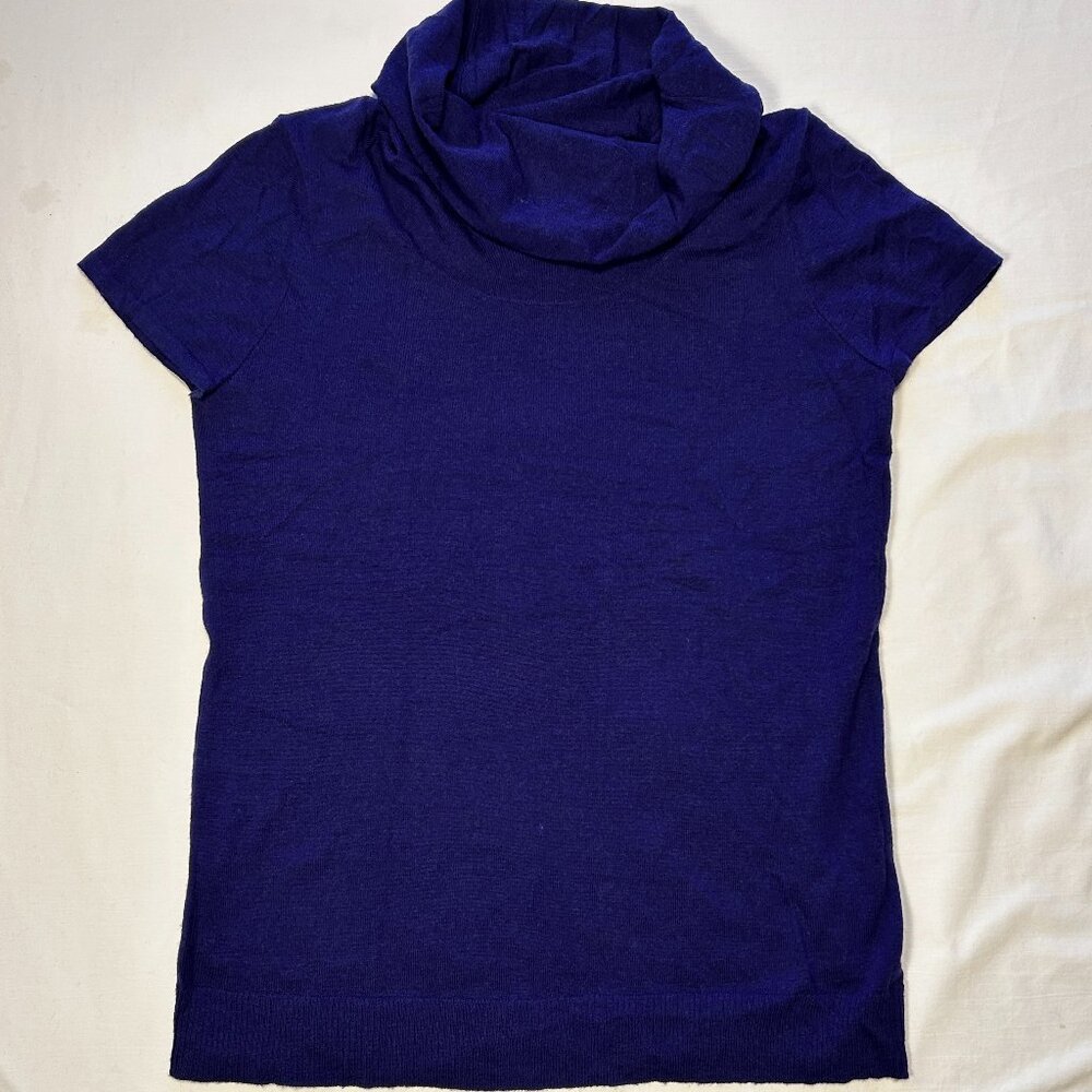 100% MERINO COWL NECK S/S TOP, MEDIUM  (BIN C)